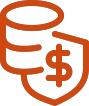 Stacked coins and a shield with a dollar sign representing the cost of a law firm data breach