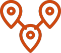 Connected map pins representing multi location and regional law firms