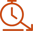 Clock with a downward arrow representing attorney time lost to technology issues